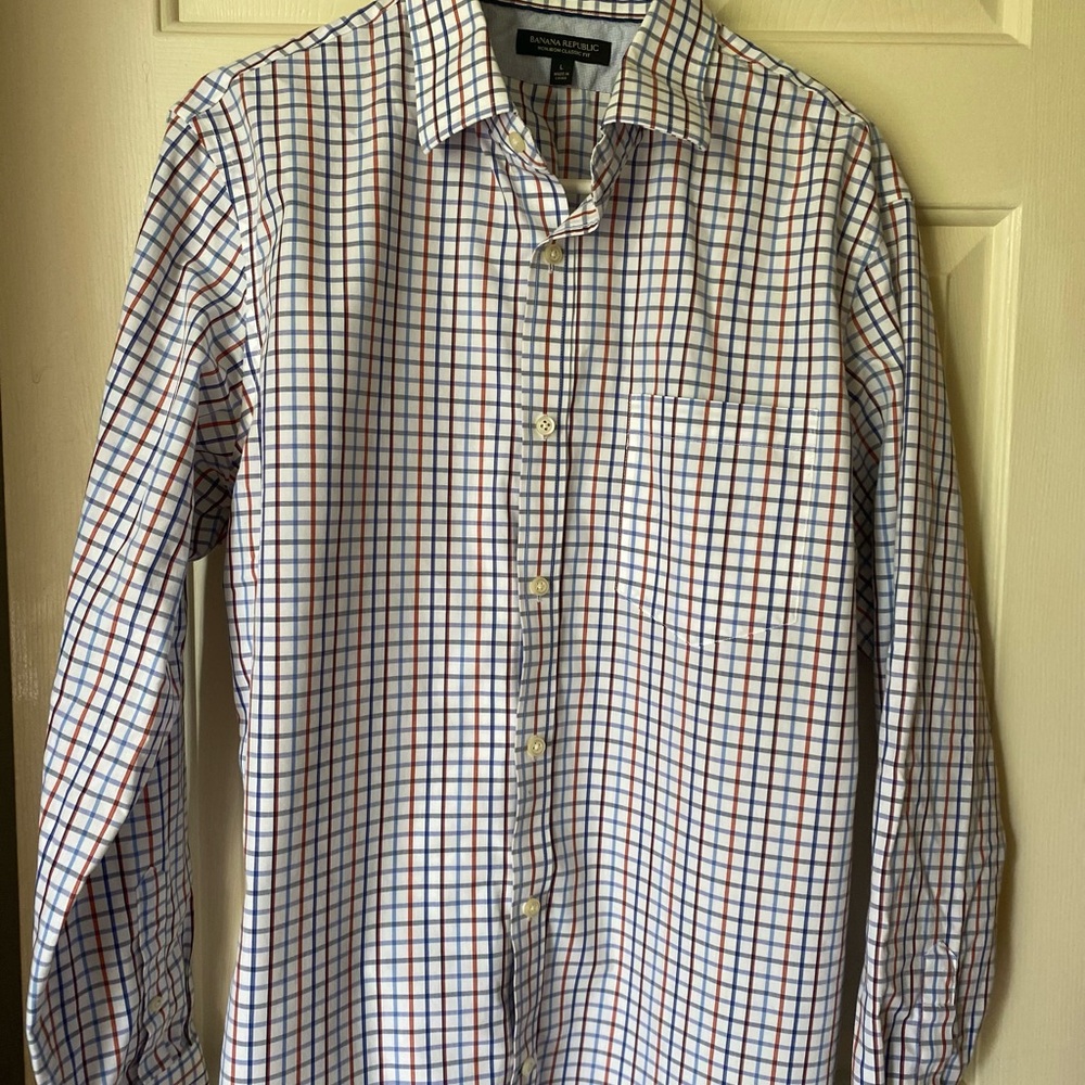 Banana Republic Blue and Red Casual Button Down Shirt